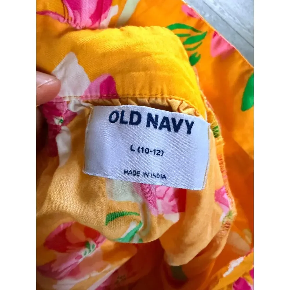 Old Navy Yellow Floral Ruffled-Hem Twill Dress